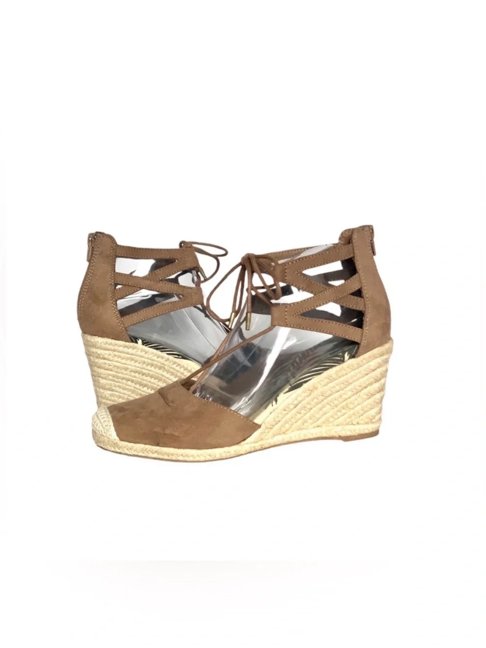Dolce Vita Taupe Tan Espadrilles Lace Up Jute Wedge Heel Neutral Color Suede
